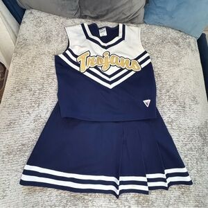 Varsity Vintage Trojans Cheerleading Cheerleader - Navy, White, and Gold uniform